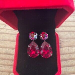 Sorrelli Large Crystal Teardrop Antique Silver Tone Drop Earrings - Cranberry